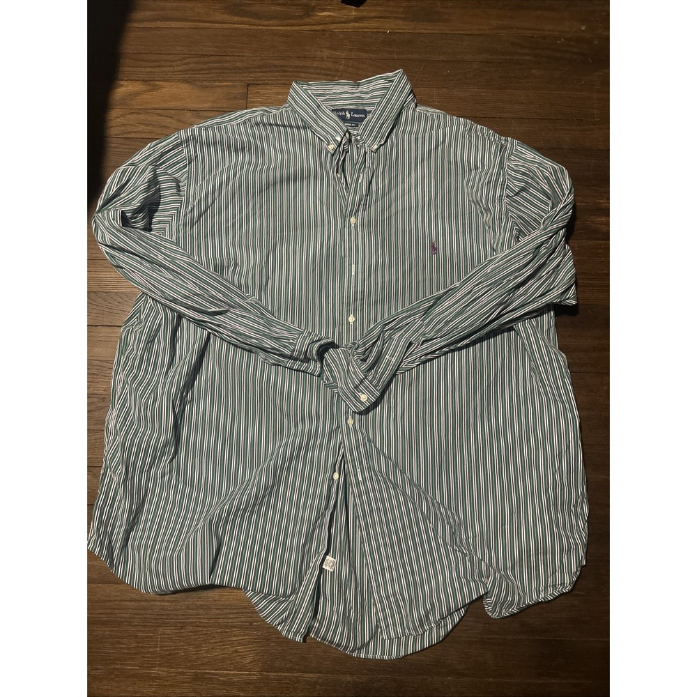 Mens Polo Ralph Lauren Button Down Long Sleeve Green Plaid Shirt 4XLT Tall